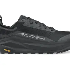 Czarny but trailowy Altra Olympus 6 z logo Vibram na podeszwie. Gotowy na każde wyzwanie.