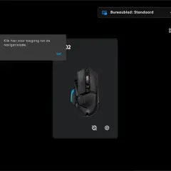 Logitech G Hub startet nicht. Ein Pop-up mit der Meldung "Klik hier voor toegang tot de navigatielade." und einem OK-Button erscheint.