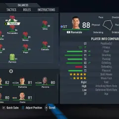 Ekran gry FIFA 23 z Cristiano Ronaldo jako kapitanem drużyny, gdzie gra w składzie Portugalii.