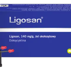 Ligosan, żel okołozębowy z doksycykliną, w opakowaniu z aplikatorami. Lek dla dorosłych.
