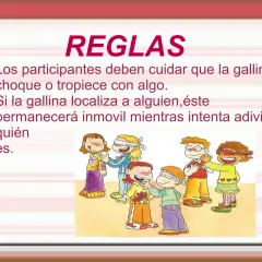 Niños jugando a la gallinita ciega, con vendas en los ojos, intentando reconocerse. Las reglas del juego.