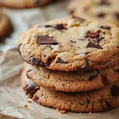 En stapel chokladchips-cookies, perfekta för ett enkelt cookies recept.