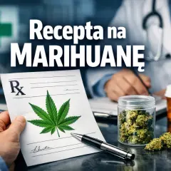 Recepta z liściem marihuany, lekarz pisze, słoik z suszem.