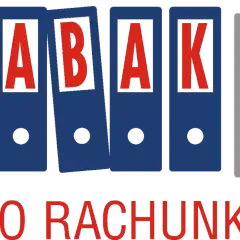 Logo z czterema segregatorami, na których widnieją litery "A", "B", "A", "K". Poniżej napis "BIURO RACHUNKOWE".