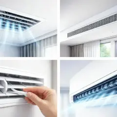 Explora diversos tipos de rejillas para aire acondicionado por conductos: cuadradas en techo, lineales, ajustables y de unidad interior.