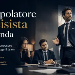 Uomo d'affari carismatico, un narcisista manipolatore, parla a un team demoralizzato. 7 segnali da riconoscere.