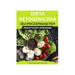 Okładka książki "Dieta ketogeniczna dla początkujących". Na talerzu sałatka z awokado, jajka, pomidorki i rzodkiewka.