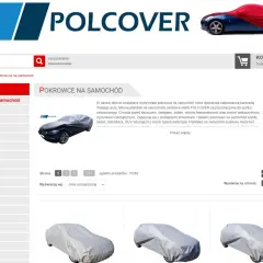Emblemat POLCOVER na stronie z pokrowcami na samochody. Znajdziesz tu plandeki na auta różnych marek.