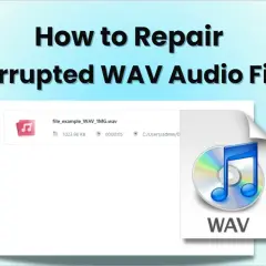 Learn how to play WAV files by repairing corrupted audio. This image shows a WAV file in a file explorer and a WAV icon.