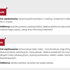 Porównanie Facebooka i YouTube'a jako narzędzi do budowania obecności w **blog social media**. Opis celów i odbiorców obu platform.