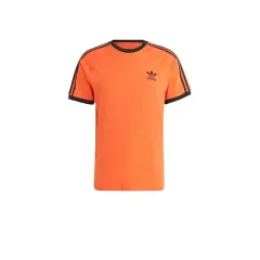 Orange Adidas T-Shirt für Herren mit schwarzen Streifen und Logo.