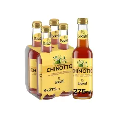Butelki napoju chinotto Lurisia, w tym 4-pak i pojedyncza butelka. To jest chinotto, co to za napój?