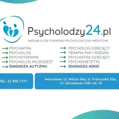 Logo i lista usług poradni psychologiczno-medycznej Psycholodzy24.pl w Warszawie.