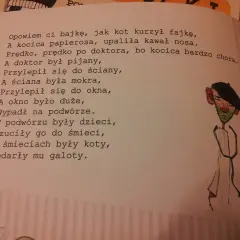 Zabawne rymowanki dla dorosłych o kocie, kocicy i pijanym doktorze. Ilustracja przedstawia doktora z wąsami i fajką.