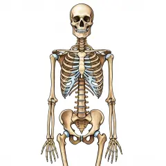Scheletro umano completo, con cranio, costole, bacino e arti. Per sapere come si dice scheletro in inglese, si usa "skeleton".