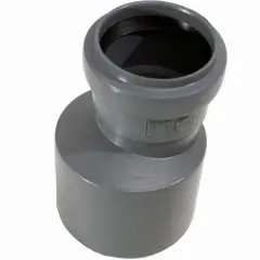 Szara redukcja instalacyjna, średnica 75 na 50 mm, z tworzywa sztucznego.