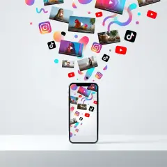 Mnóstwo pomysłów na filmy wpadających do telefonu, z ikonami Instagrama, TikToka i YouTube.