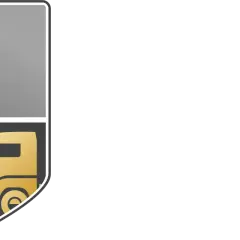 Symbol lwa, paragraf i ciężarówka na tarczy. Usługa użyczenie licencji transportowej.