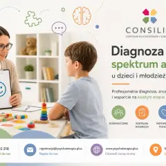 Profesjonalne badanie ados. Psychoterapeutka z uśmiechniętą buźką na tablicy rozmawia z chłopcem. Diagnoza spektrum autyzmu.