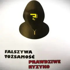 Czarna postać z żółtym znakiem zapytania symbolizuje **catfishing**. Napis głosi: "Fałszywa tożsamość, prawdziwe ryzyko".