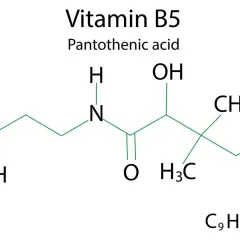 Chemische Strukturformel von Vitamin B5 (Pantothensäure) mit der Summenformel C9H17NO5.