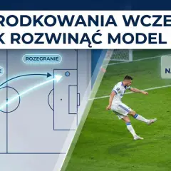 Schemat taktyczny futbolu: planowanie i rozegranie dośrodkowania. Piłkarz wykonuje podanie.