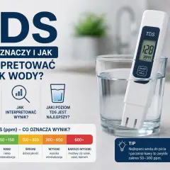 Miernik TDS pokazuje 128 ppm. Twardość wody w ppm jest kluczowa dla interpretacji wyników. Woda o niskiej mineralizacji jest uboga w minerały.