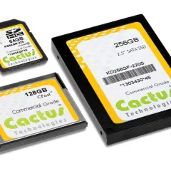 Drei Cactus Technologies Speicherprodukte: SD-Karte, CFast und SSD. Sie zeigen die Vielfalt von Flash-Speicher-Funktionsweise für Daten.