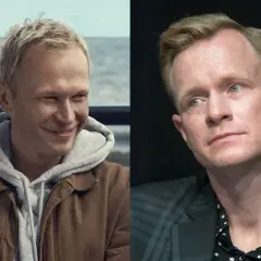 Dwie twarze aktora z filmu "Johnny". Po lewej w brązowej kurtce, po prawej w garniturze.