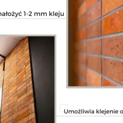 Cegła na ścianie, jak ciąć cegłę na płytki. Wystarczy nałożyć 1-2 mm kleju, umożliwia klejenie od góry do dołu.