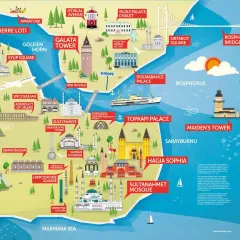 Carte d'Istanbul : découvrez que faire à Istanbul, entre mosquées, palais et Bosphore.