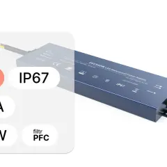 Zasilacz LED 24V 350W, IP67, 14,5A. Filtr PFC zapobiega przekroczeniu mocy umownej.