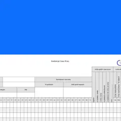 Formularz "Ewidencja Czasu Pracy" z logo rcponline. To narzędzie do śledzenia godzin pracy, nadgodzin i nieobecności, odpowiadające na pytanie "rcp co to".