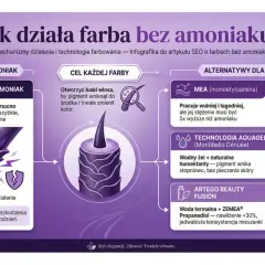 Łagodna farba do włosów bez amoniaku działa delikatnie, otwierając łuski włosa i trwale zmieniając kolor, bez podrażnień.