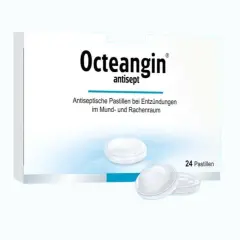 Octeangin – antybiotyk na anginę. Opakowanie zawiera 24 pastylki do ssania, które łagodzą ból gardła i stany zapalne.