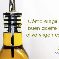 Aceite de oliva virgen extra en una botella. Descubre qué variedad de aceituna da mejor aceite para tu cocina.