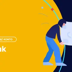 Jak zamknąć konto firmowe w mBank? Ilustracja pokazuje proces zamykania konta, z czerwonym krzyżykiem symbolizującym zakończenie.