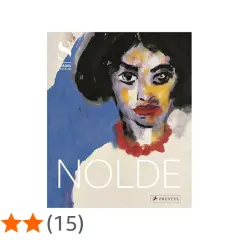Portret kobiety w stylu ekspresjonistycznym, z widocznym napisem "NOLDE". Obok ocena 4,8 gwiazdki.