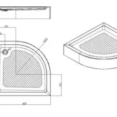 Rysunek techniczny pokazuje, jak zmierzyć kabinę prysznicową półokrągłą. Wymiary: 800x800 mm, promień 550 mm, wysokość 180 mm.
