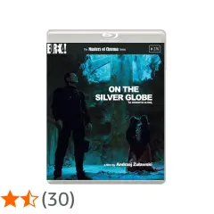 Na srebrnym globie, film Andrzeja Żuławskiego. Mroczna okładka Blu-ray z postacią w niebieskim świetle.
