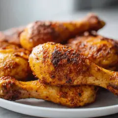 Chrupiące udka z kurczaka z airfryer na białym talerzu.