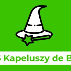 Grafika z czarodziejskim kapeluszem i różdżką, symbolizująca metodę 6 kapeluszy de Bono.
