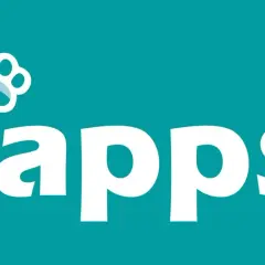 Logo "happs" z łapką psa, symbolizujące ochronę przed pchłami i kleszczami.