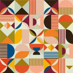 Motif géométrique coloré, parfait pour un motif wax à imprimer. Formes abstraites et lignes épurées dans des tons chauds et pastel.