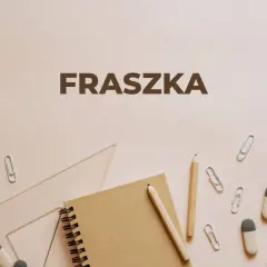 Przykładowe fraszki na tle przyborów szkolnych: zeszyt, ołówki, linijka, spinacze.