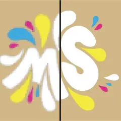 Comparaison d'un fichier d'impression pixelisé et d'un fichier vectoriel net. Le logo blanc avec des éclaboussures colorées est pixélisé à gauche et lisse à droite.