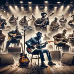 Scena pełna muzyków grających na gitarach, tworzących niesamowitą atmosferę. To z pewnością najlepsi bluesmani świata.