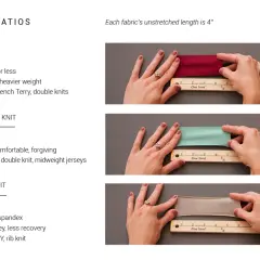 A stable knit fabric has 18% stretch or less, maintains shape, and is heavier weight. Examples include ponte and double knits.