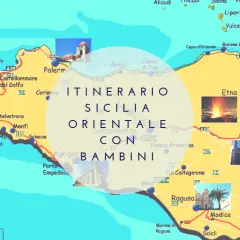 Mappa della Sicilia con itinerario per famiglie. Esplora le zone turistiche siciliane: Etna, Taormina, Siracusa, Agrigento e altro ancora.