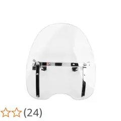 Parabrezza moto universale trasparente con staffe cromate, ideale per migliorare la protezione dal vento.